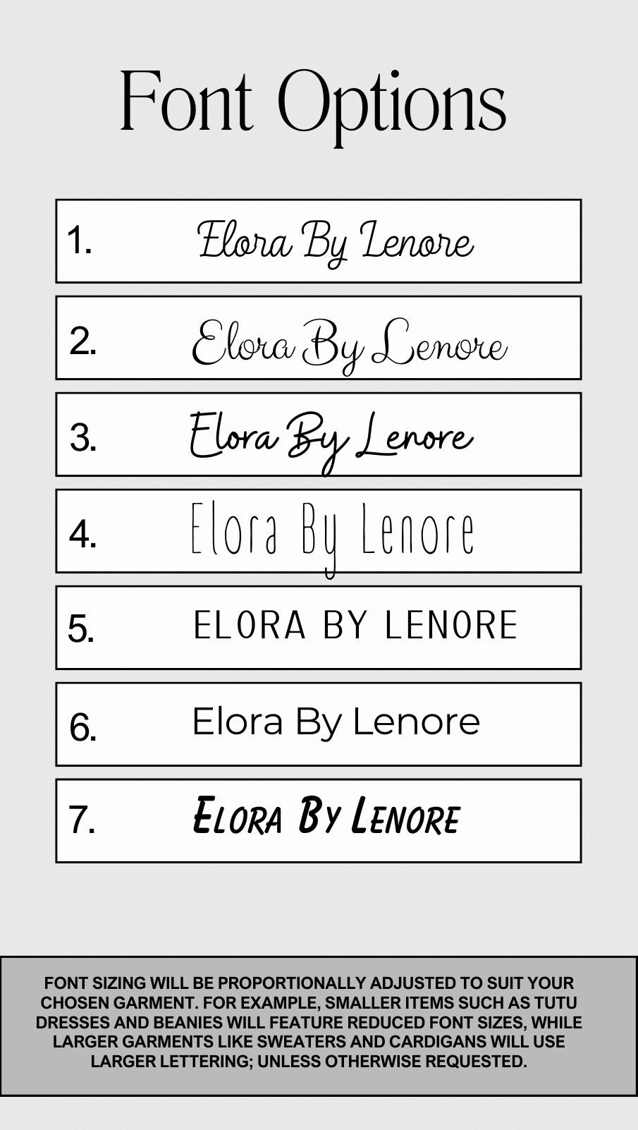 Font options for 'Elora By Lenore' DIY Embroidery Kits