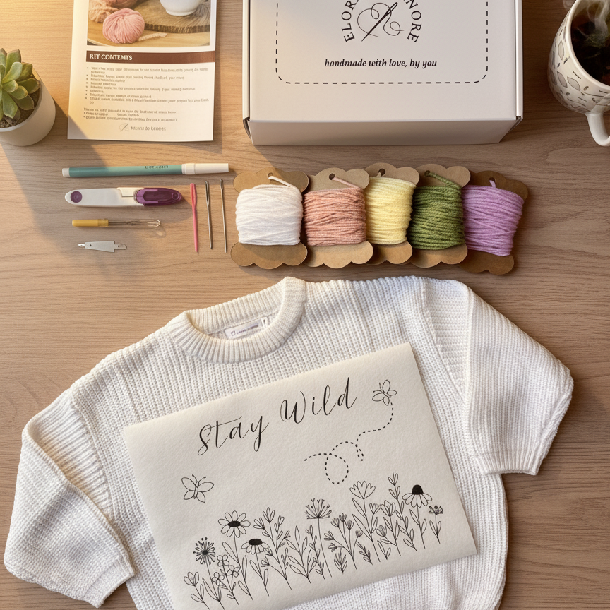 Jumper DIY Embroidery Kit - Stay Wil Flower Garden Stitch Pattern for Clothing