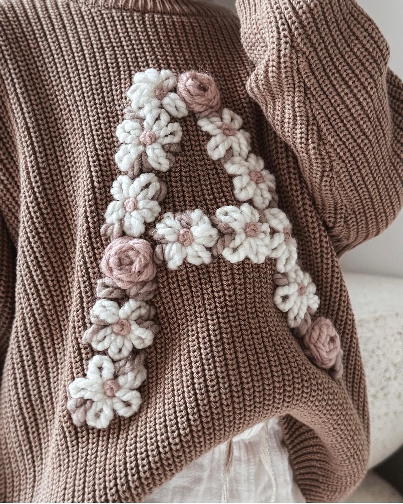 Simplistic Floral Letter Custom Knit Jumper