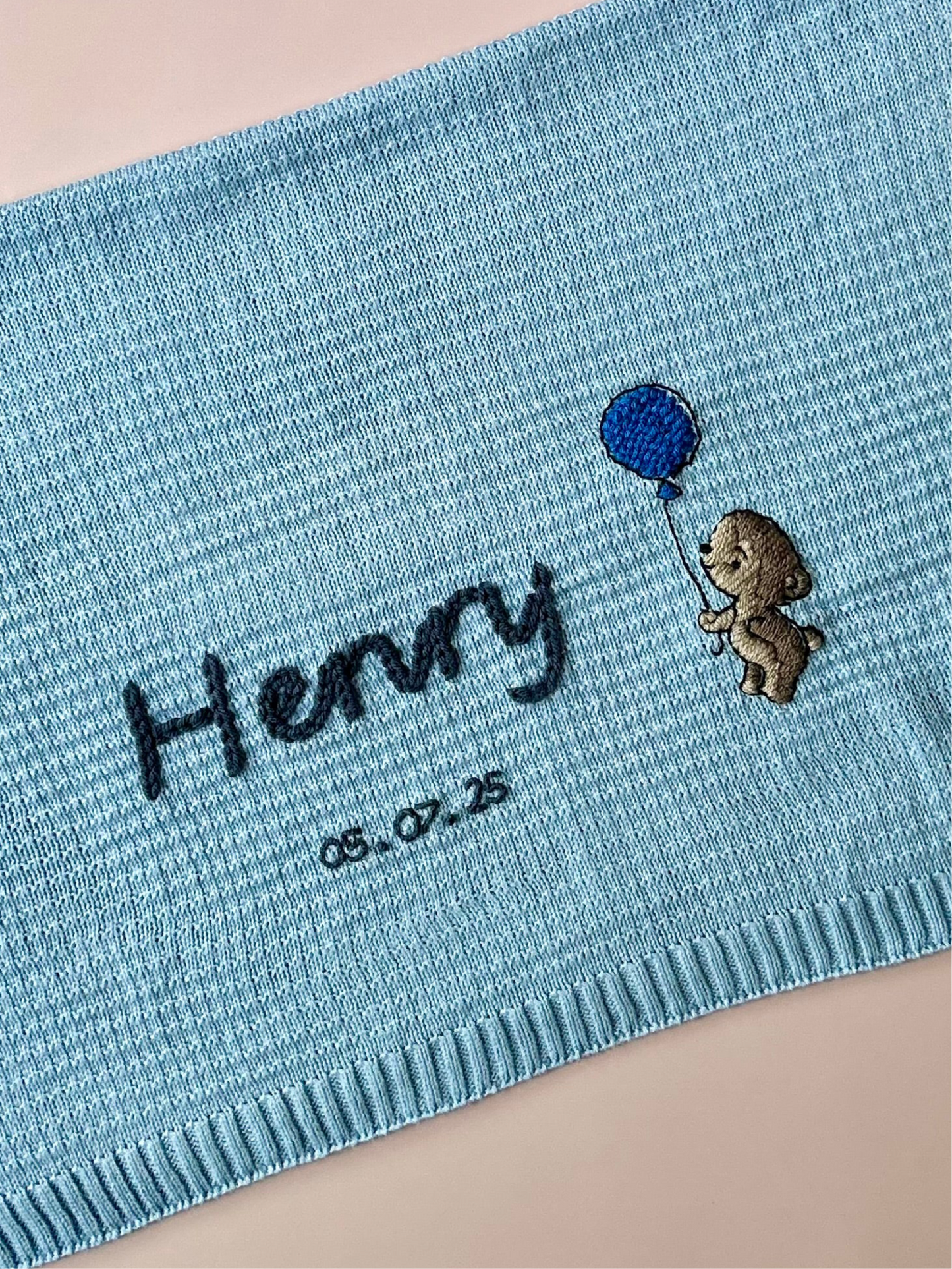 Teddy Bear & Ballon, Name & Date Blanket