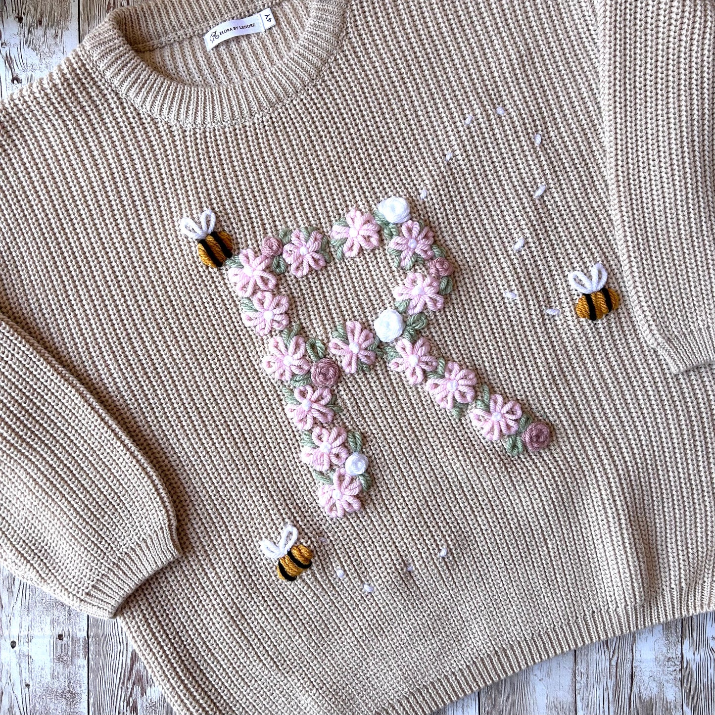 Simplistic Floral Letter Custom Knit Jumper