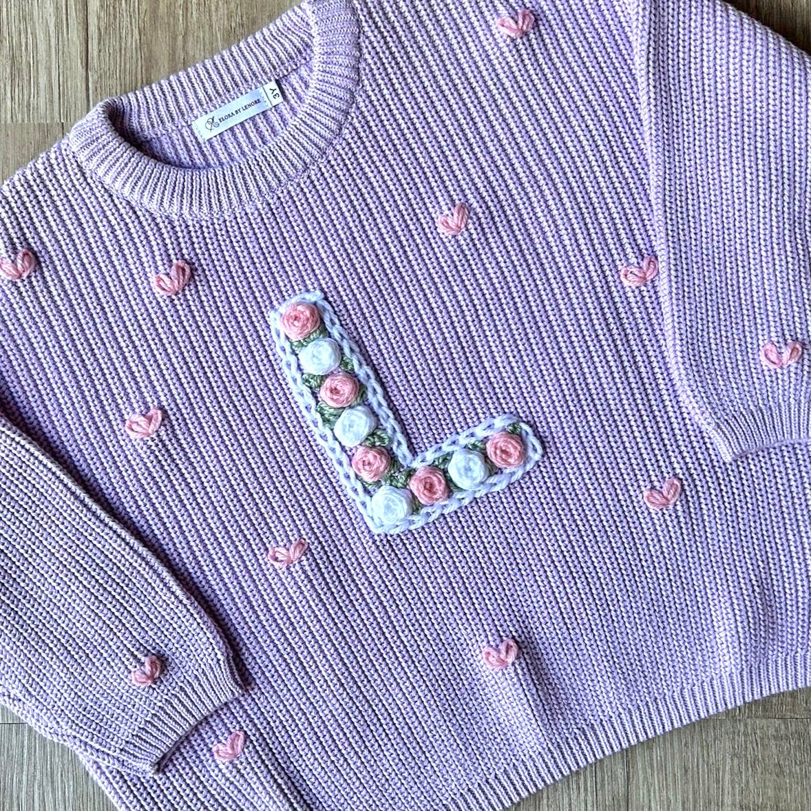 Simplistic Floral Letter Custom Knit Jumper