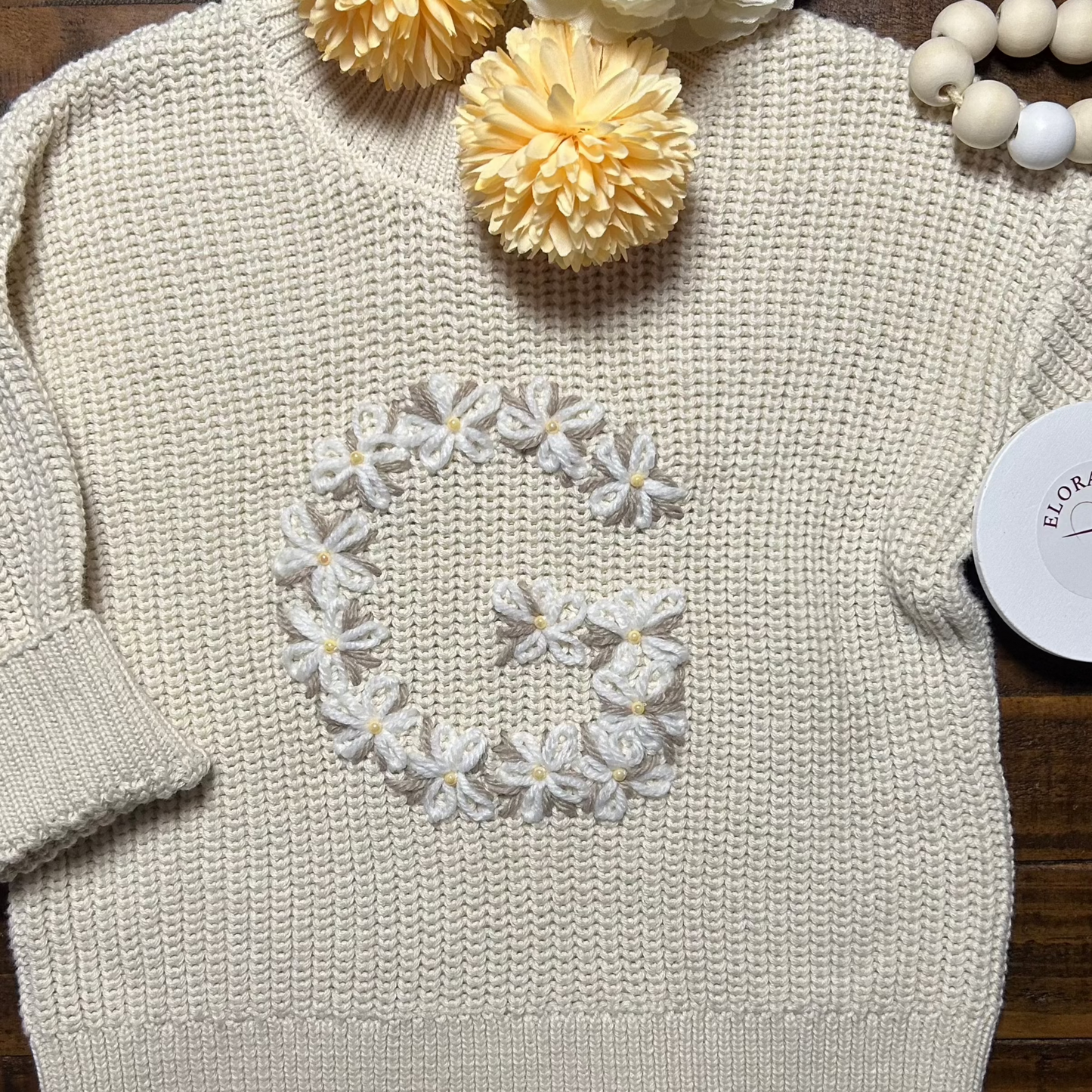 Simplistic Floral Letter Custom Knit Jumper