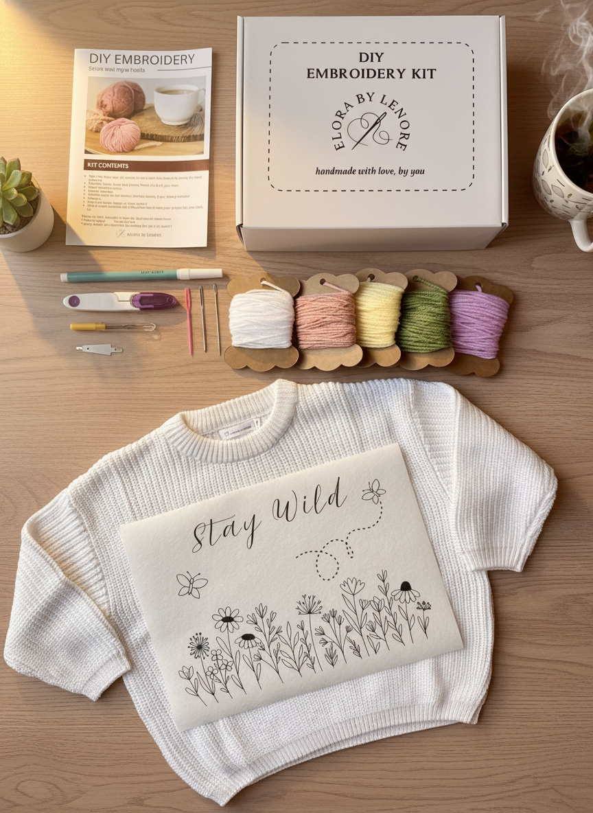 Jumper DIY Embroidery Kit - Stay Wil Flower Garden Stitch Pattern for Clothing