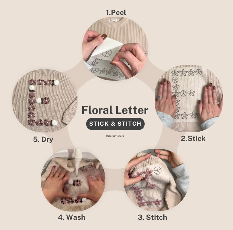 Step-by-step guide for using 'Floral Letter Stick & Stitch' DIY Embroidery Kit